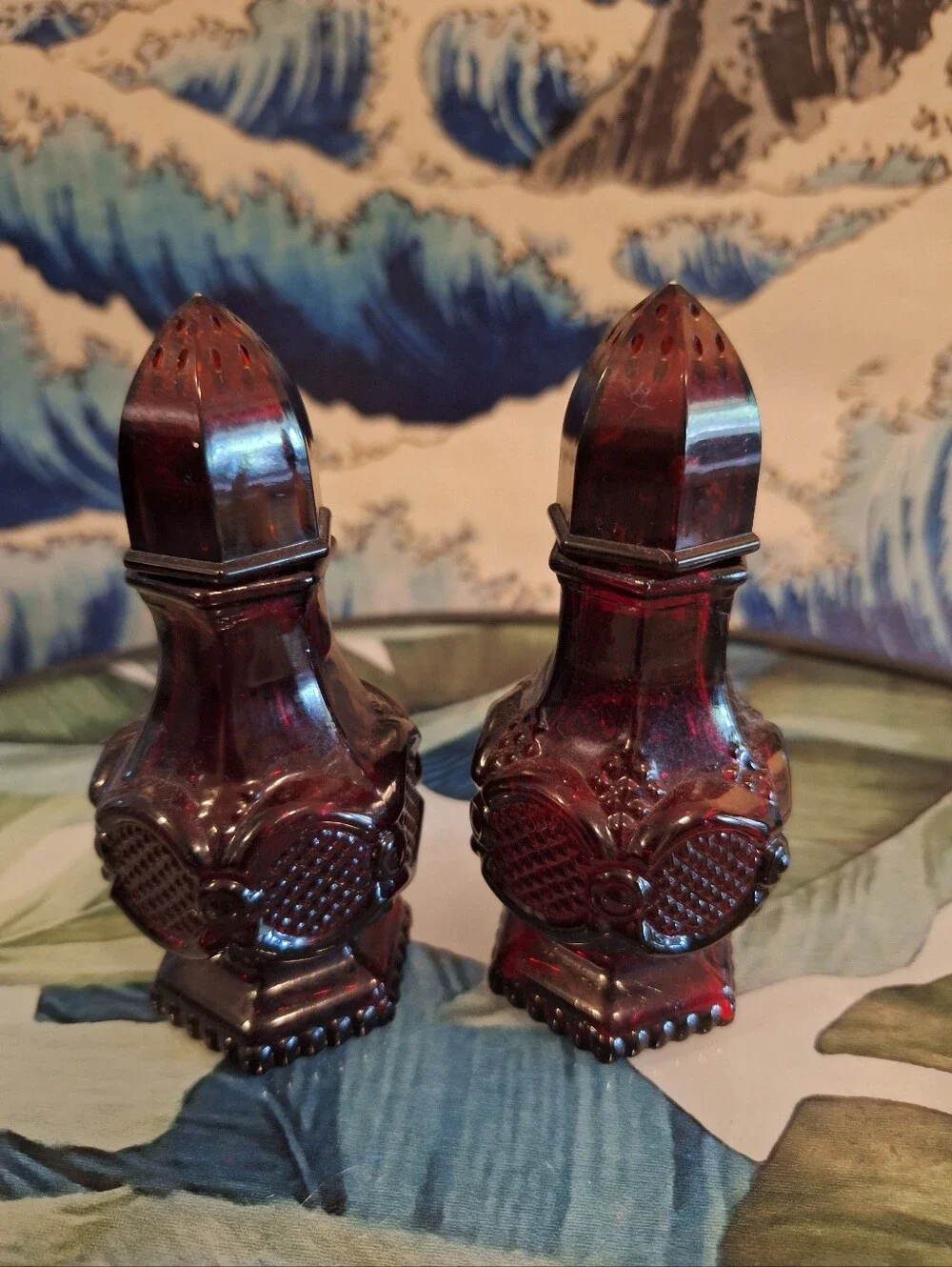1970s Avon Vintage Garnet Glass Salt and Pepper Shakers - Deep Red Home Accent